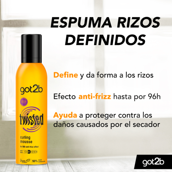ESPUMA - Got2b Twisted 250 ml – Espuma Rizos Perfectos y Anti-Frizz con Definición Duradera